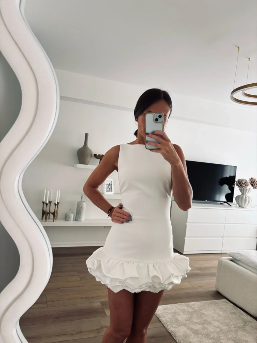 Zara White Sleeveless Ruffle-Hem Mini Dress - Picture 3 of 5